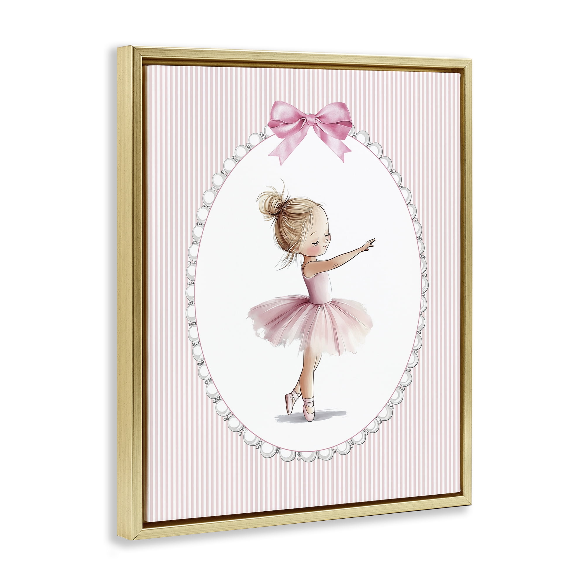 Stupell Industries Blush Pink Ballerina Gold Framed Floater Canvas Wall Art, design by Christine Simpson Art