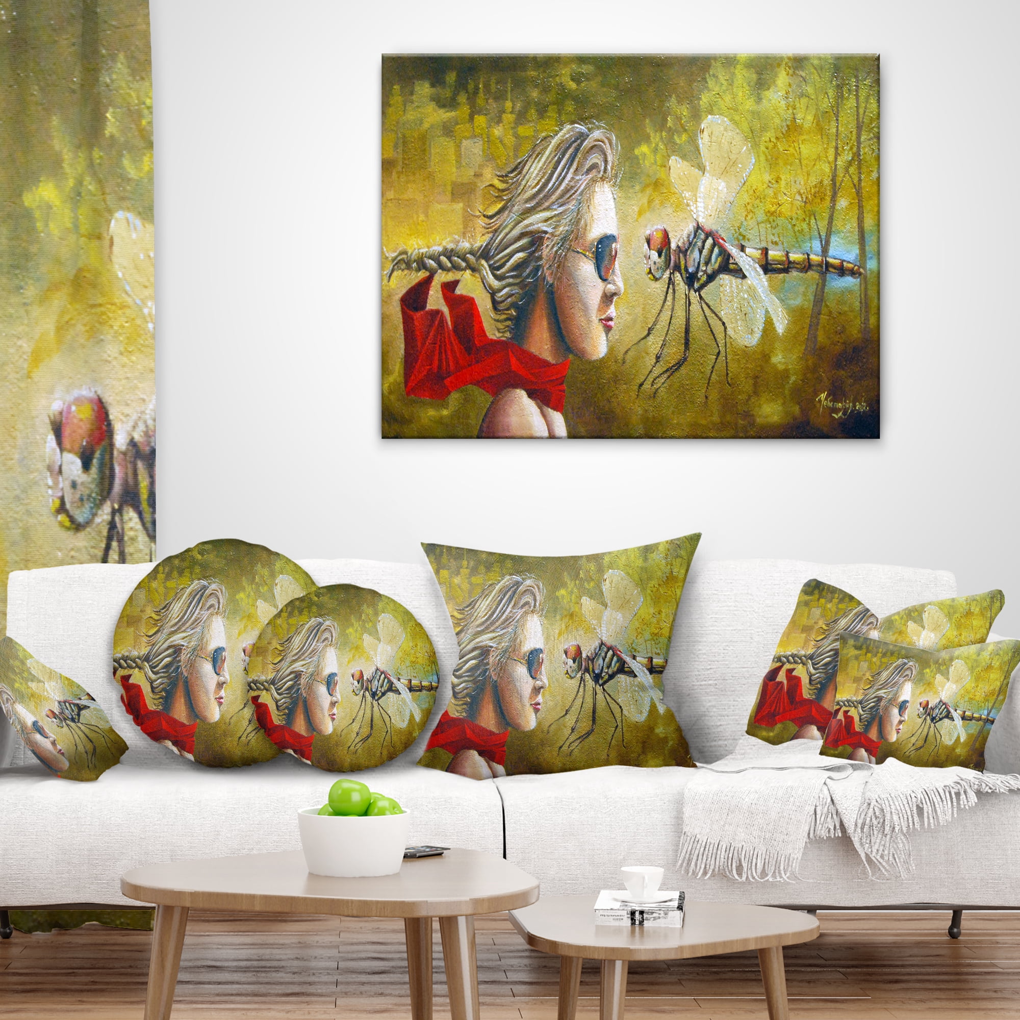 Designart Human and Dragon Fly - Abstract Throw Pillow - 12x20