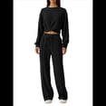 thumbnail image 3 of Conjunto de Chándal de 2 Piezas para Mujer: Sudadera Corta con Parte Delantera y Pantalón Deportivo de Pierna . Conjunto de Estar por Casa. Negro L, 3 of 8