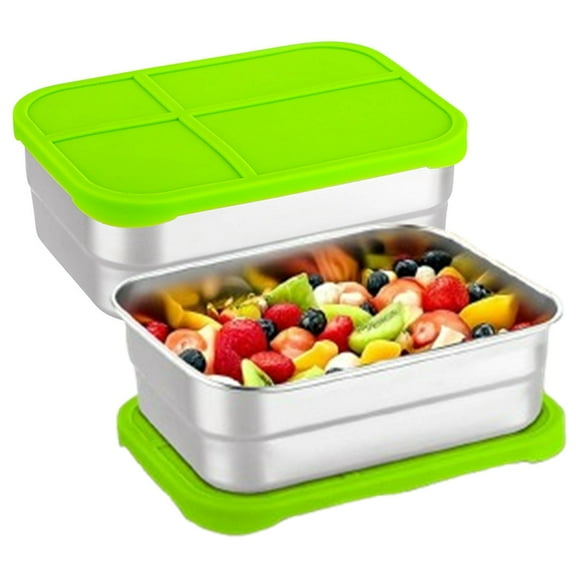 Bxaolu 2-Pack Stainless Steel Snack Containers for Ki-ds Adults - 720ml(24oz) Leakproof Reusable Food Containers with Lids | Stackable Metal Lunch Box for Home, Office, Travel, Green