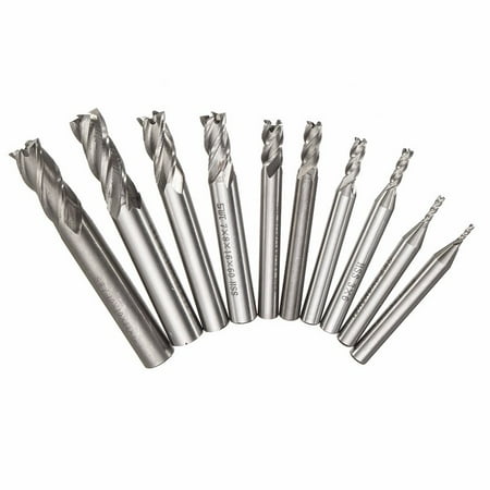 10 Pcs HSS Carbide 4 Flute End Mill Drill Bit Set Attachment Kit CNC Milling Cutter 1.5-10mm with 10 Boxes For General Iron Material