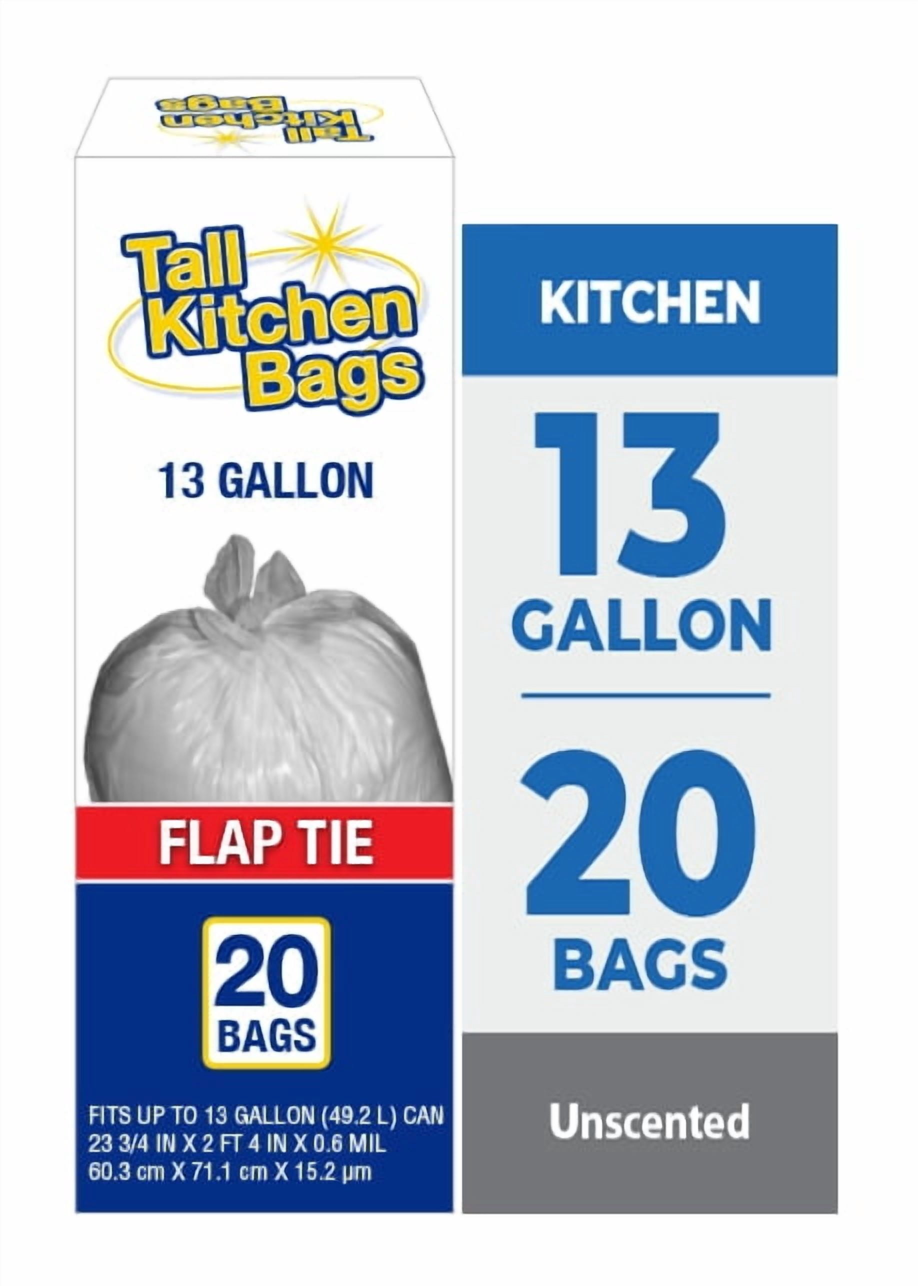 (3 pack) Top Job Basic Kitchen Trash Bags, 13 Gallon, 20 Bags (Flap Tie)