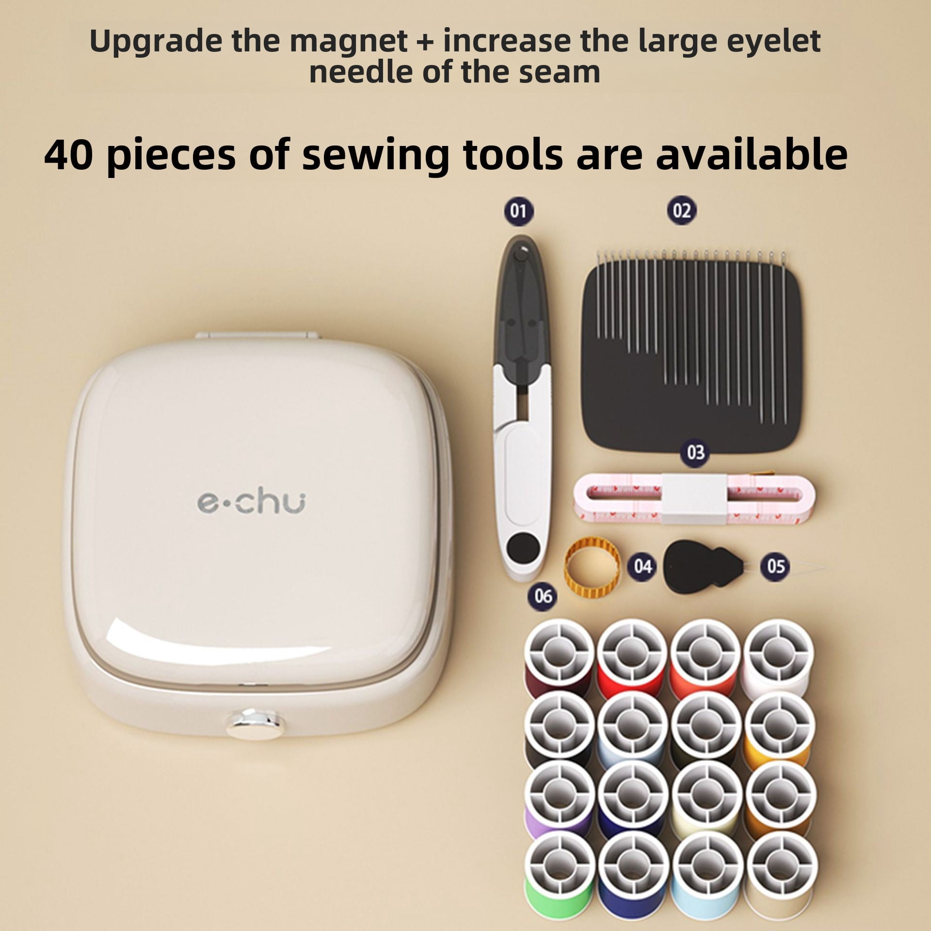 40 pcs/set Needle and Thread Kits Magnetic Sewing Tool Box Thread Needle Threader Scissors for Embroidery Craft Enthusiast