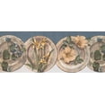 thumbnail image 2 of Fleurs Jaunes Bleues sur l'Assiette Design Rétro de Bordure de Papier Peint Vintage, Rouleau 15' x 10'', 2 of 3