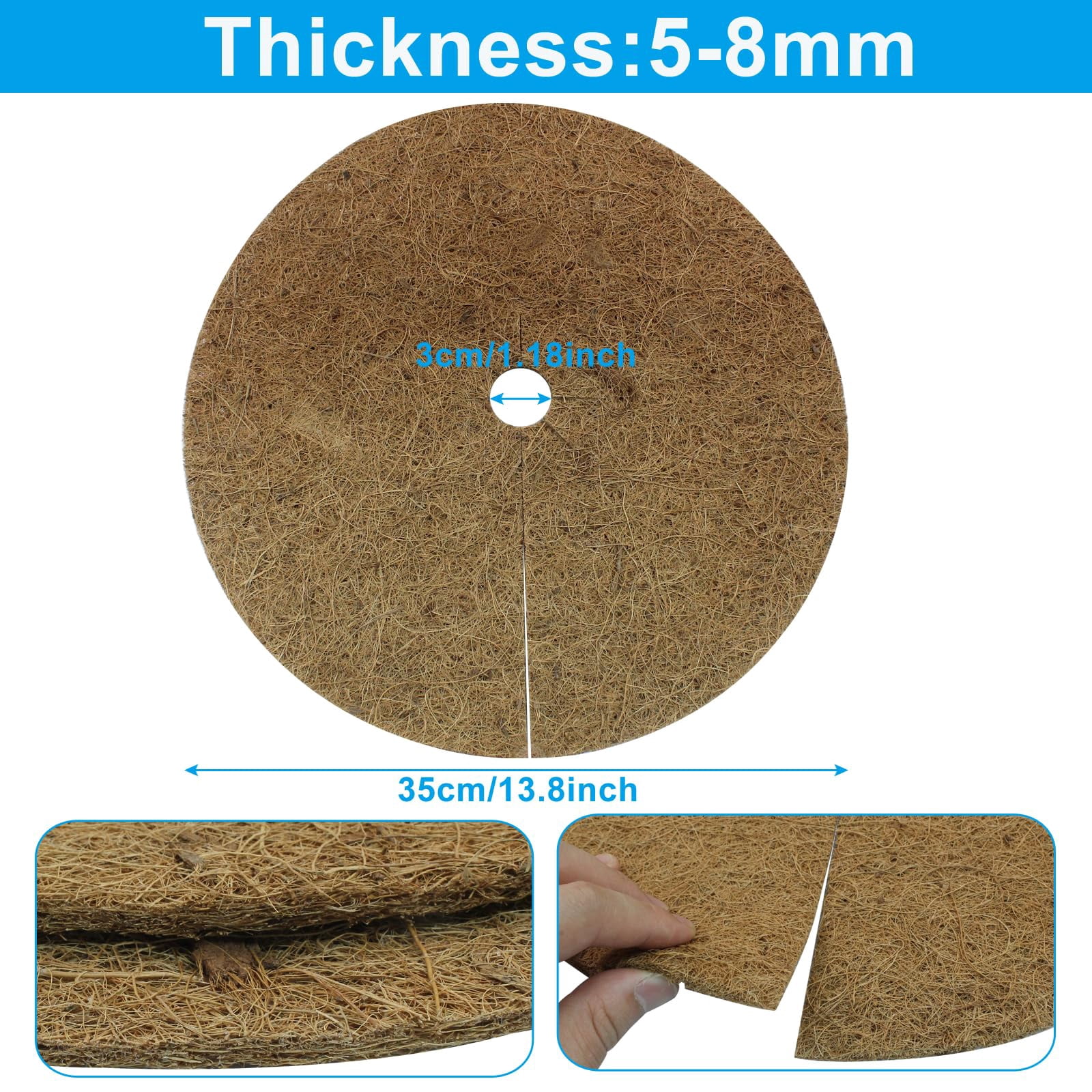 Moicstiy 4Pcs 14 Inch Coconut Fiber Mulch Ring Tree Plant Protector Mat, Coco Coir Tree Protection Ring Mats for Indoor, Outdoor