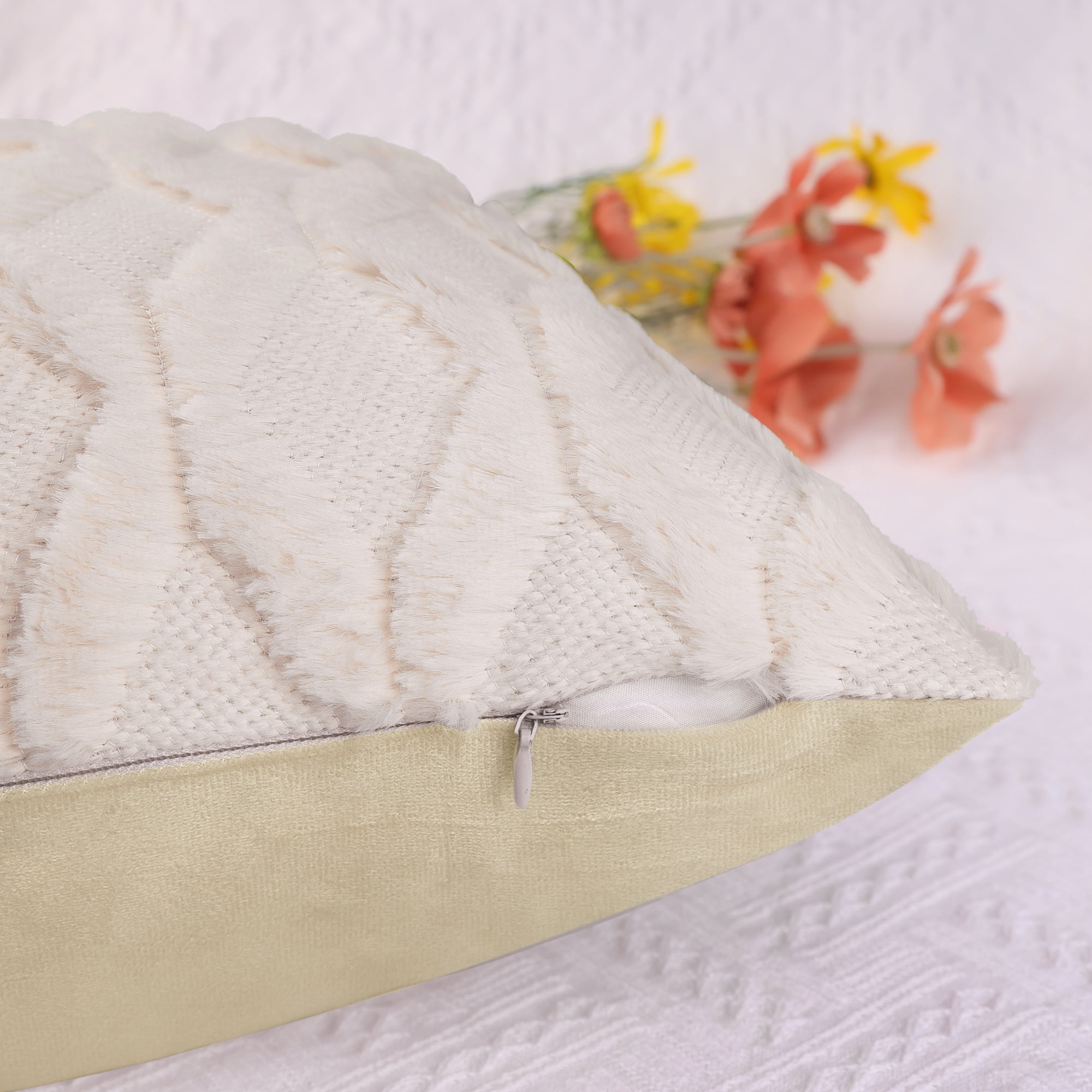 Unique Bargains 4 Pcs Solid Soft Short Plush Pillow Covers Home Decor Apricot 12" x 20"/18" x 18"