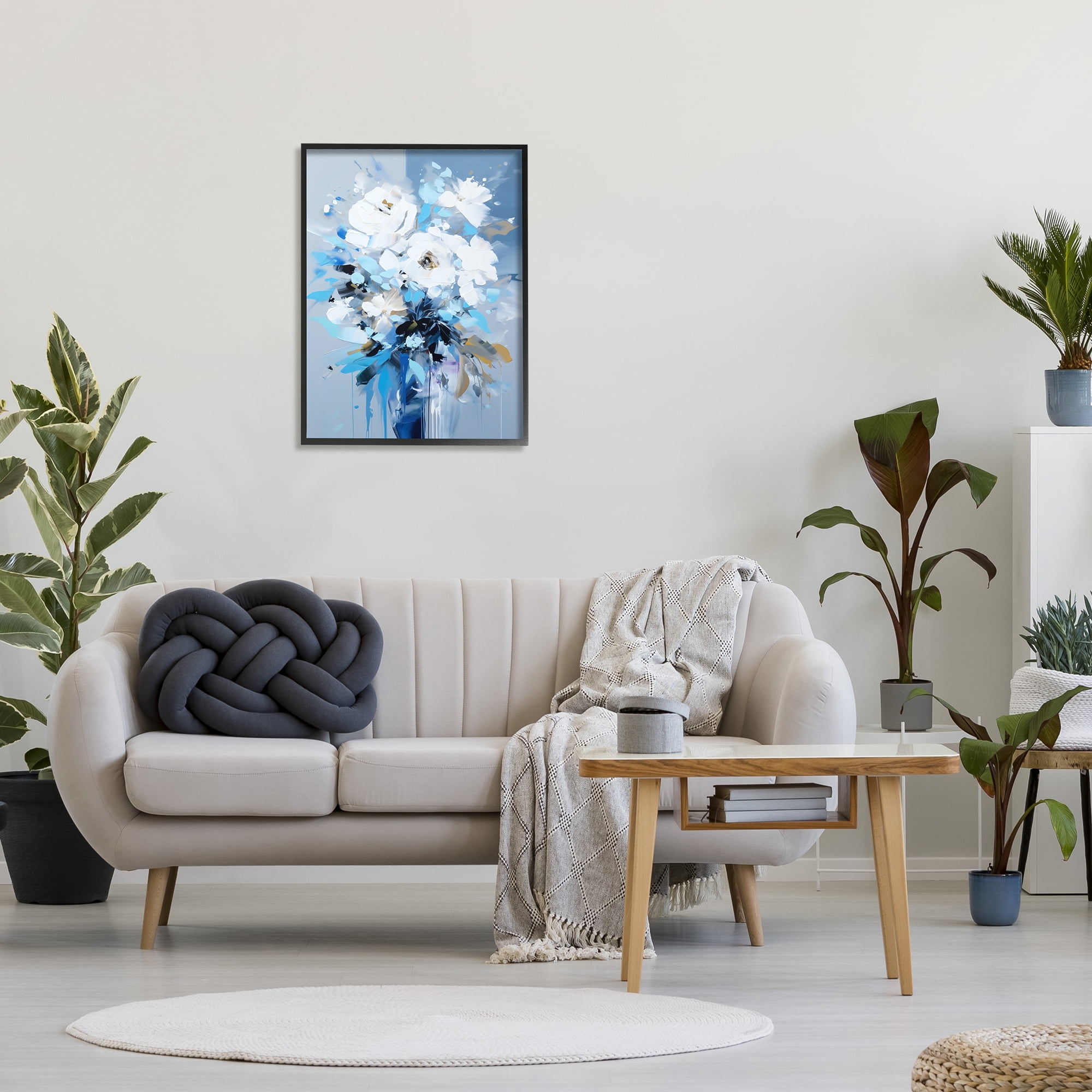 Stupell Industries Flower with Modern Drip Botanical & Floral Painting Black Framed Art Print Wall Art, 24 x 30
