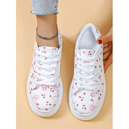 

Floral Pattern Lace-up Front Skate Shoes Women‘s Footwear