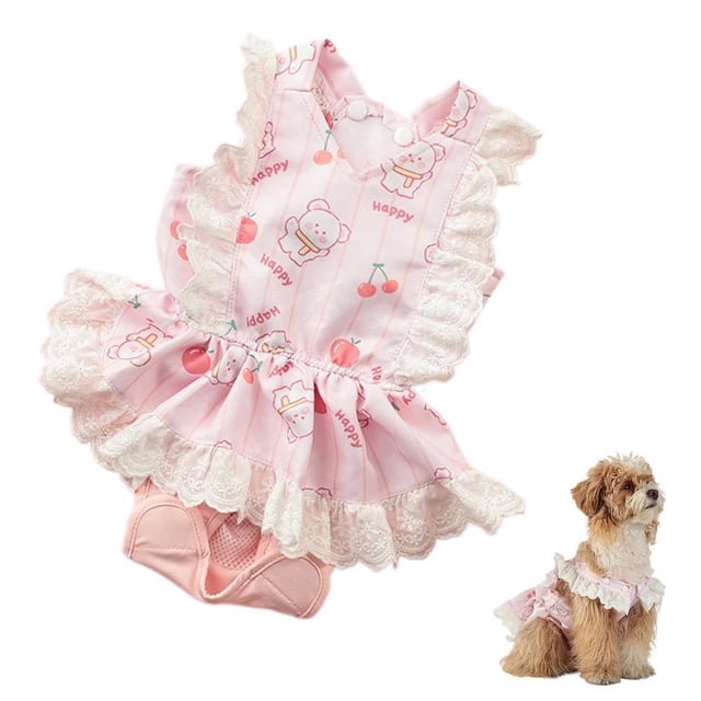 Dog Dress with Sanitary Panty for Female Dogs, Washable Reusable Diaper Cover for Heat Cycle, Potty Training & Incontinence, Ruffle Pet Clothes with Button Closure