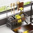 thumbnail image 2 of SUTENGDA Stainless Steel Sink Caddy  Sponge Drain Rack with Dishcloth Holder  Kitchen Countertop Organizer for Sponge  Dish Soap  Dishcloth  Brushes  and Rags, 2 of 7