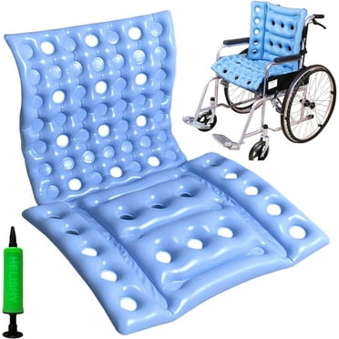 1 Pcs Blue Waffle Seat Cushions,Manual Inflatable Cushions with Air Pump,Square Wheelchair Cushions with Full Back,Pressure Sore Prevention-Bed Sore Cushions for Butt