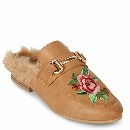 

Wanted SHOES Roseanne Slip-on Fur Lined Loafer with Rose Embroidery TAN SIZE 10