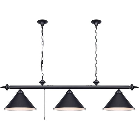 

JSTCL 59in Billiard Pool Table Light with Pull Chain Switch on Pendant Light Fixture 3 Lights with Matte Black Shade