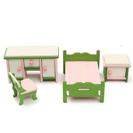 - Wooden Doll House Miniature Bedroom Furniture Set Families Role Play Toys Gift