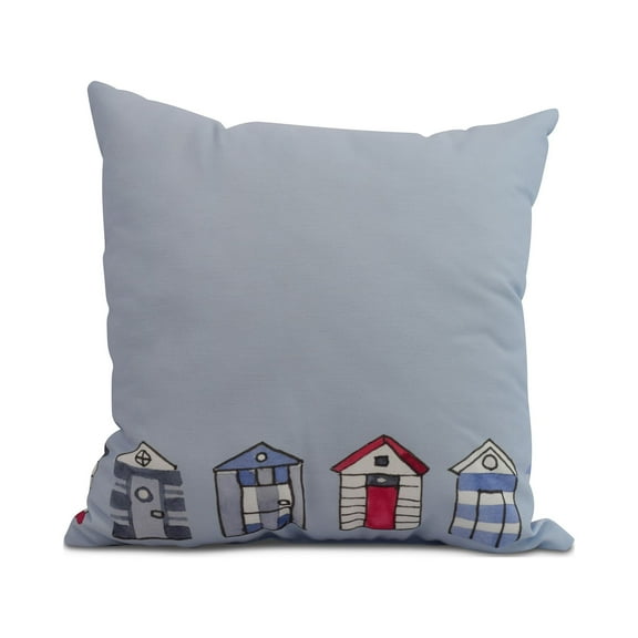 Simply Daisy, 16" x 16" Beach Huts, Geometric Print Outdoor Pillow, Light Blue
