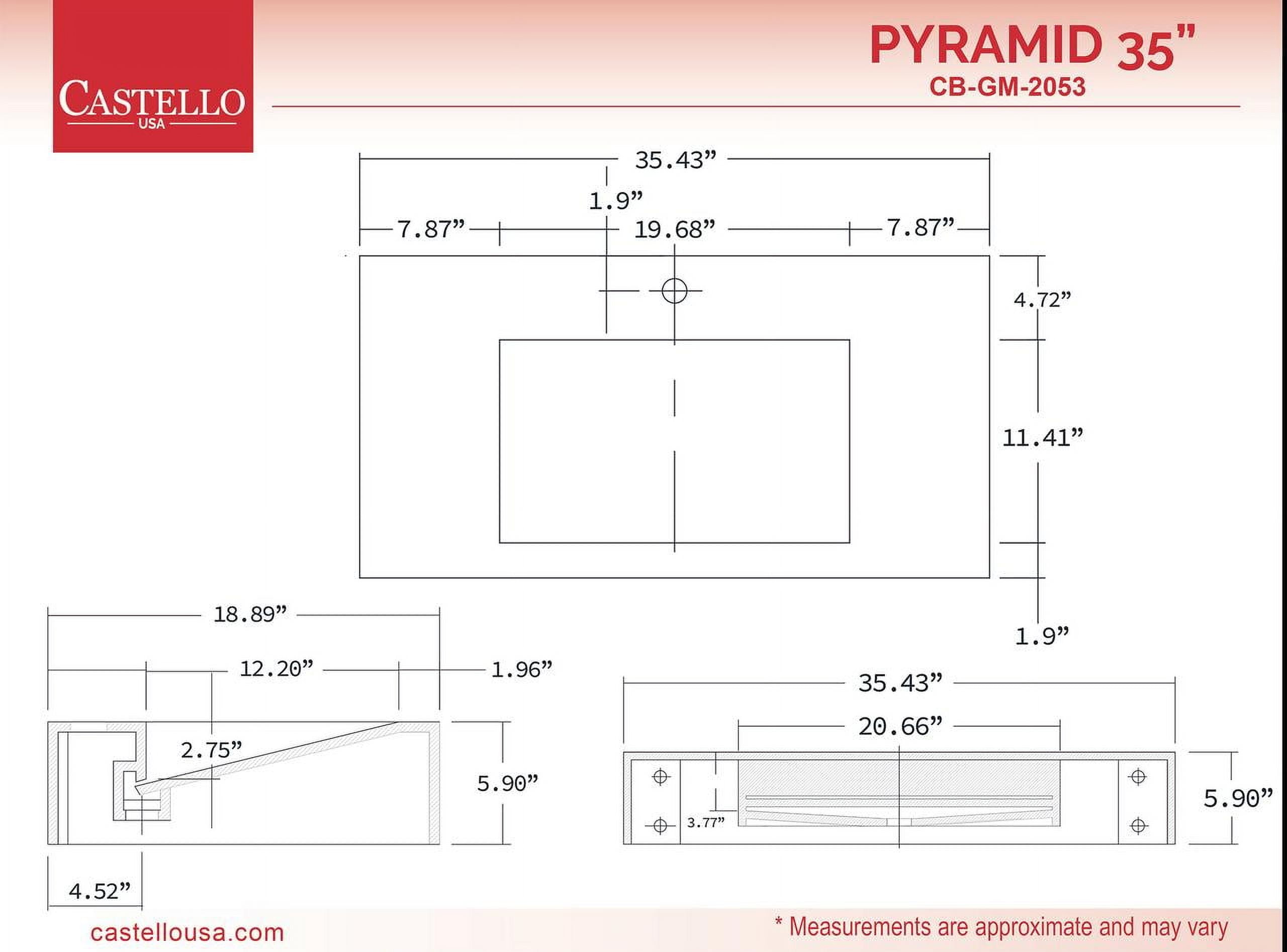 Pyramid 36" Solid Surface Manmade Stone Bathroom Sink in Marble