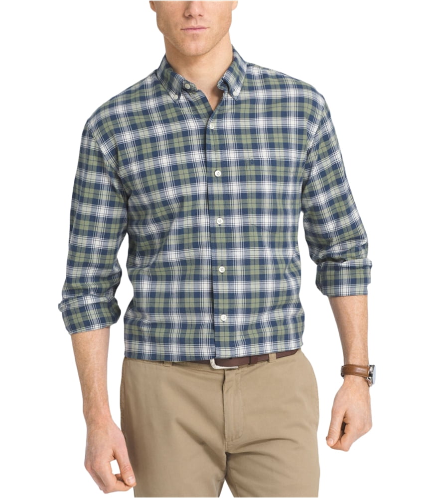 IZOD Mens Newport Long Sleeve Button Down Pattern Oxford Shirt 