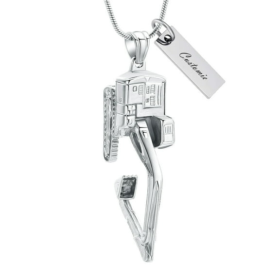 Excavator Bulldozer Urn Necklace for Ashes for Men Women Punk Cremation Urn Jewelry Ashes Holder Keepsake Memorial Urn Pendant
