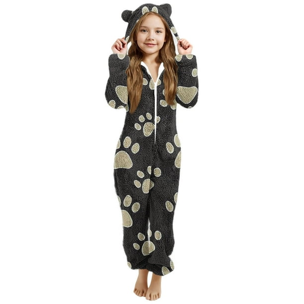 Mono de niña de manga larga con capucha y manga larga, pijama informal de invierno cálido, ropa de dormir para niña, mono de poliéster