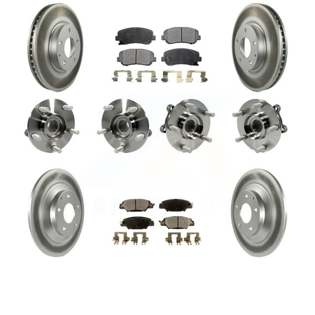 Transit Auto Front Rear Hub Bearing Assembly Coated Disc Brake Rotor and Ceramic Pads Kit (10Pc) for Car 2015 Mazda CX-5 AWD with Electric Parking - Left Right Side (Driver Passenger) KBB-121870