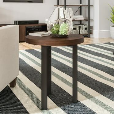 Homestyles Merge Mahogany Wood Round End Table in Walnut Brown Stain