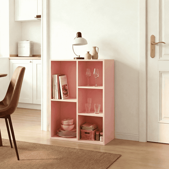 Mifurn 5-Cube Storage Organizer Bookcase, Bookshelf, Pink