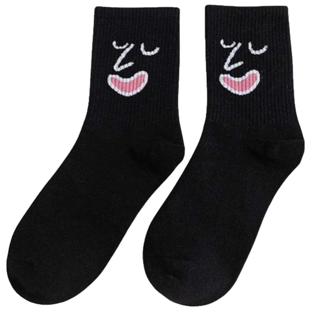 Calcetines emoticonos EmojiBlack 1Par Negro 5-9.5US Emoticonos Calcetines Tubo Medio Poliéster.