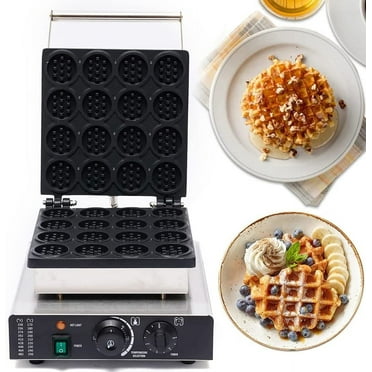 Commercial Waffle Maker 16pcs Mini Round Nonstick 1750W Electric Muffin Machine Stainless Steel 110V Temperature and Time Control