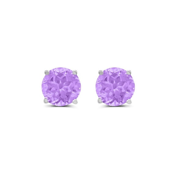 Timeless Classics Round Amethyst Stud Earrings in 14K White Gold - 5MM