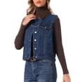 thumbnail image 4 of INSPIRE CHIC Denim Vest for Women Corduroy Collar Button Down Casual Sleeveless Jean Jacket XS Dark Blue, 4 of 6