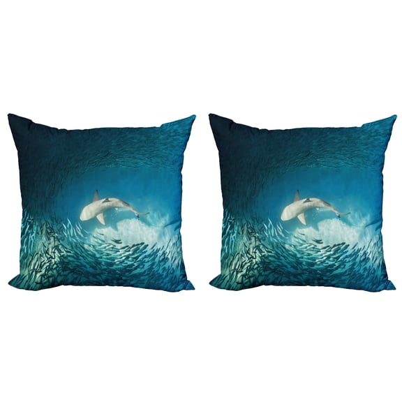 Ambesonne Fish Throw Pillow Cover 2 Pack, Animals Teal Wildlife, 16", Teal Beige