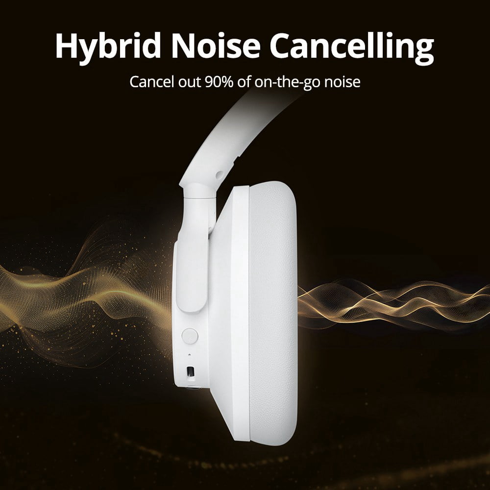 Hybrid ANC Headphones SOUNFII Q20S , Bluetooth 5.3, Hybrid Active Noise Cancellation, 60 Hours Playtime, Hi-Res Audio, 90° Swiveling Earpads, Pair with 2 Devices, App Control - White Tronsmart