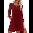thumbnail image 1 of Vestido Estilo Babydoll Informal de Otoño con Cuello Cuadrado y Larga para Mujer. Vino Tinto XXL, 1 of 7