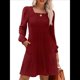 thumbnail image 1 of Vestido Estilo Babydoll Informal de Otoño con Cuello Cuadrado y Larga para Mujer. Vino Tinto L, 1 of 7
