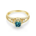 thumbnail image 2 of Gem Stone King 18K Yellow Gold Plated Silver London Blue Topaz Engagement Ring for Women (1.64 Cttw, Round 5MM, Gemstone November Birthstone, Size 7), 2 of 4