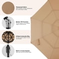 thumbnail image 3 of 10FT 3-Tier Solar Patio Umbrella with 32 LED Lights, Outdoor Umbrellas with Push Button Tilt and Crank, Tilting Table Umbrella with 8 Sturdy Ribs for Market, Beach, Pool, Garden, UV Protection, Khaki, 3 of 9