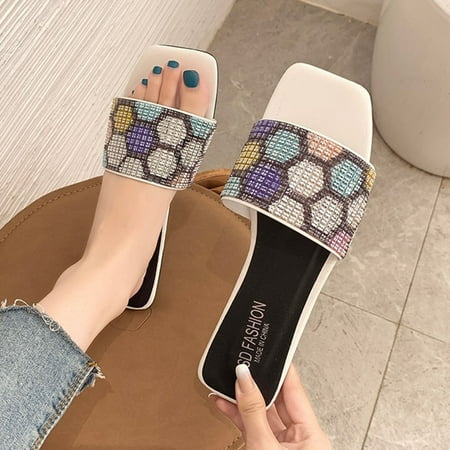 

Womens Slippers Gnobogi Women s Fashion Shiny Flower Sandals Summer Flat Heel Slippers Casual Shoes Slippers for Women