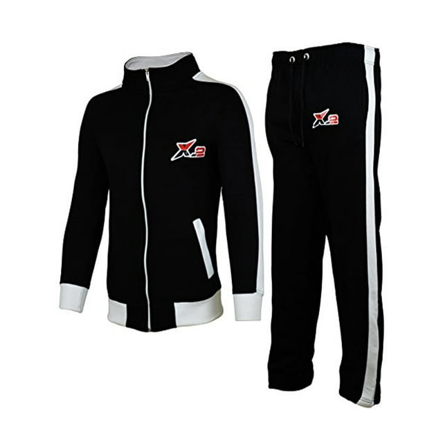 X-2 Mens Athletic Activewear Full Zip Fleece Color Tracksuit Jogging Sweatsuit