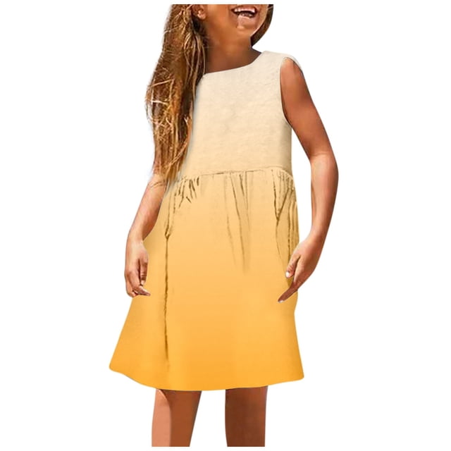 Robe d'Été Sans Manches pour Filles, Confort Extensible, Col Rond, Décontractée avec Imprimé Dégradé pour Enfants, Plage et Activités Extérieures, Robe de Noël pour Bébé Fille