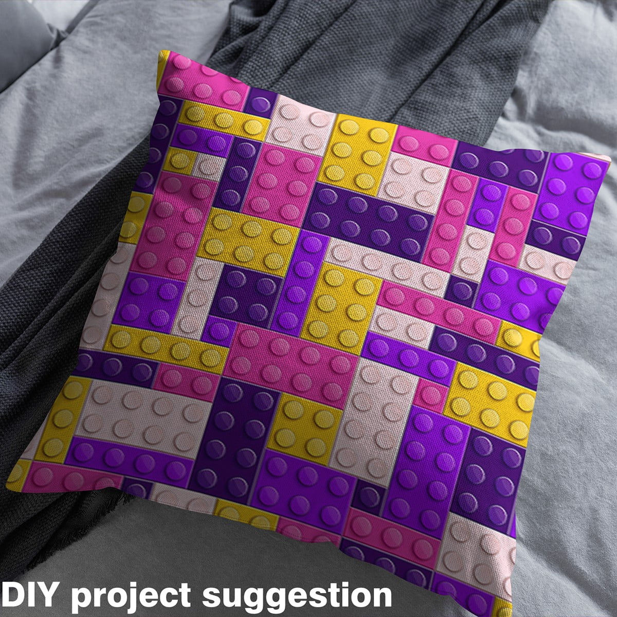 Manfei Kids Building Blocks Sewing & Crafting Fabric (3 Yards), Funny Game Home Decor Fabric by the Yard, Colorful Bricks DIY Fabric