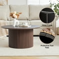 thumbnail image 3 of YOCWO 31.5" Small Round Coffee Table for Small Apartment Living Room, Modern Walnut Coffee Table with Fluted Drum, 3 of 7