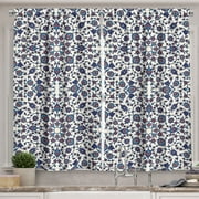 Ambesonne Orient Kitchen Curtains, Moroccan Oriental, 55"x45", Vermilion Indigo