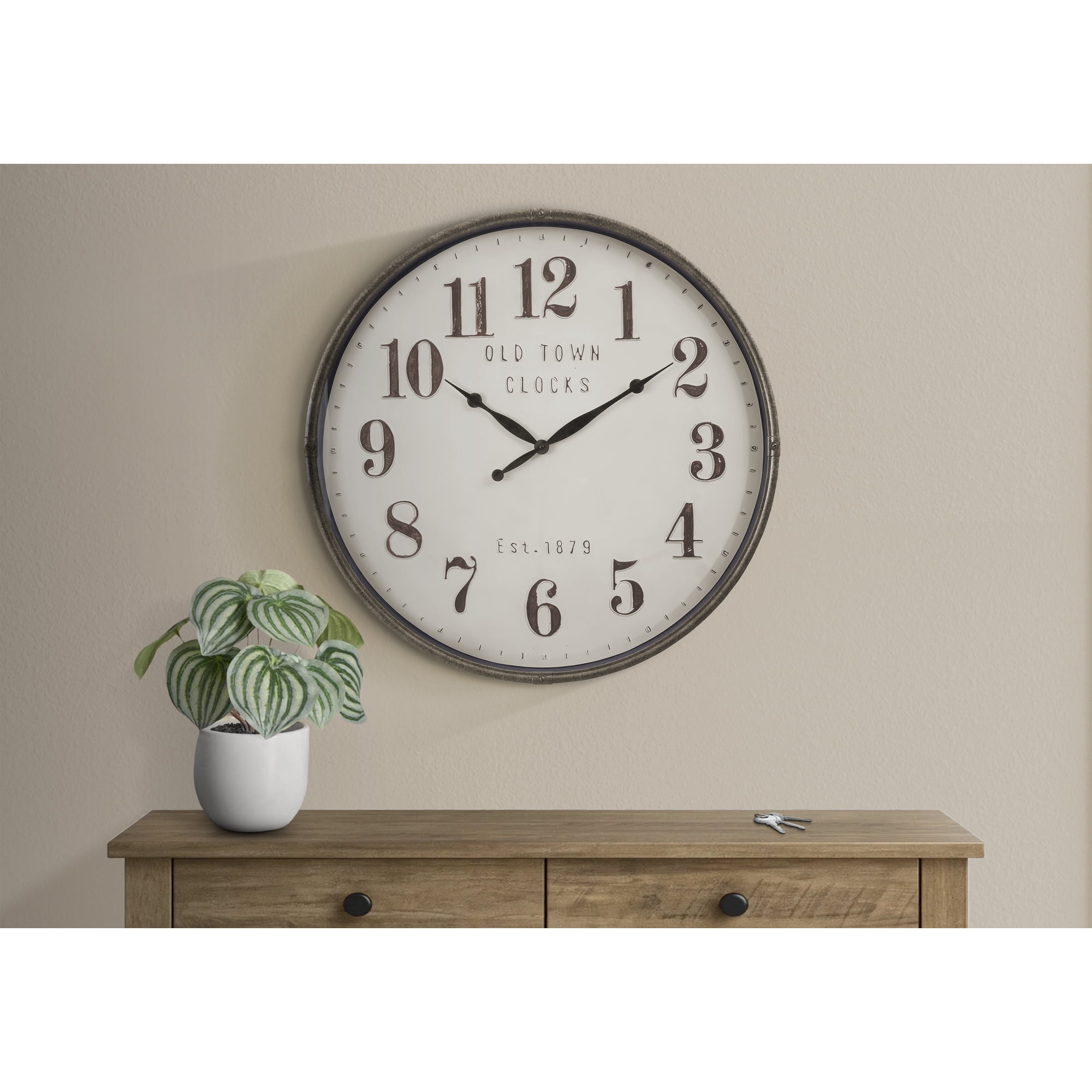 Clocks 30 Round Large Oversized Wall Clock Brown Transitional