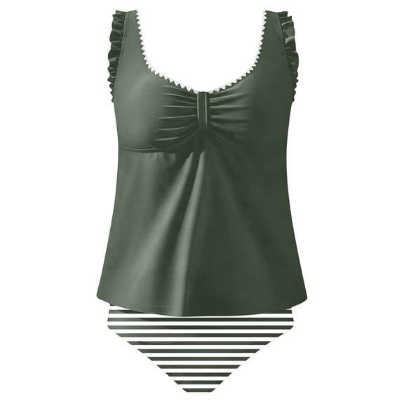 AHTJRT Women's Tankini Bathing Suit Modest Two Pieces Swim Suits Ruffle V Neck Swim Tank Tops and High Waisted Bottoms Green L