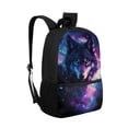 thumbnail image 2 of Binienty Galaxy Wolf Print 17 Inch School Backpack for Teens, Large Capacity Bookbag with Front Zipper Pocket Mesh Side Holders, Casual Daypack Rucksack for School Travel Daily Use, 2 of 6