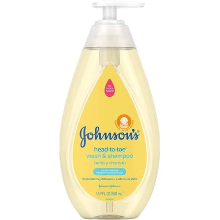 Johnson's Head-to-Toe Gentle Baby Body Wash & Shampoo, Tear-Free, Sulfate-Free & Hypoallergenic Bath Wash & Shampoo for Baby's Sensitive Skin & Hair, Washes Away 99.9% of Germs 16.9 fl. oz
