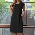 thumbnail image 2 of Jamsmile Womens Tshirts Sleeveless Dress Summer Round Neck Dress With Side Slits Pocket Summer Loose Fit Plain Mini Dress, 2 of 5