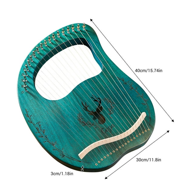 19-String Wooden Lyre Harp with Resonance Box, Steel Strings & Tuning Wrench - Includes 3 Random Color Picks, Extra Strings, Sticker & Beginner Guide - Portable 15.74" Musical Instrument for All