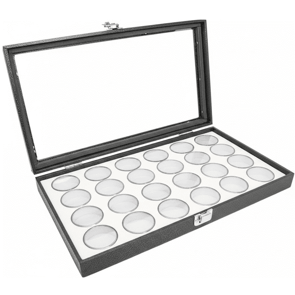 Novel Box Jewelry Display Case 14.75x8.25x2.1 with Metal Clasp   24 Gems Jars & White Foam Liner