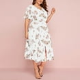 thumbnail image 2 of USSUMA Plus Size Maxi Beach Vacation for Womens Empire Waist Floral Print Bohemian Dresses Short Sleeve Causal Long Swing Dress, 2 of 6